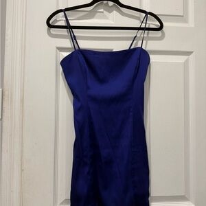 Elegant Satin Blue Spaghetti Strap Dress
